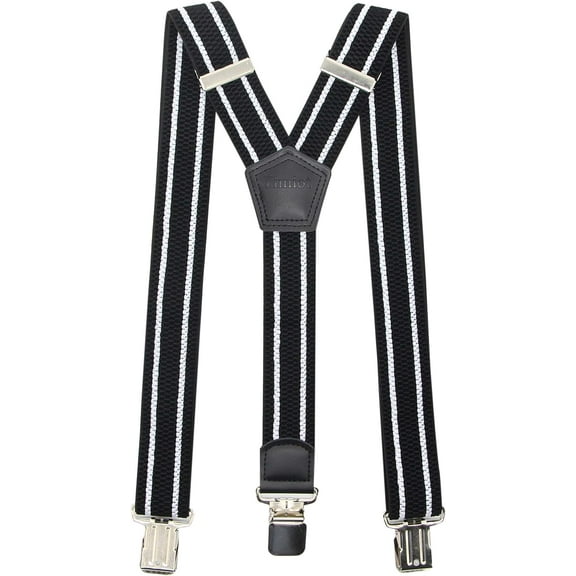 Premium Men's Y-Back Suspenders Stretch Perfect 1.5" Width for Work Style Formal Strong Heavy Duty Clips