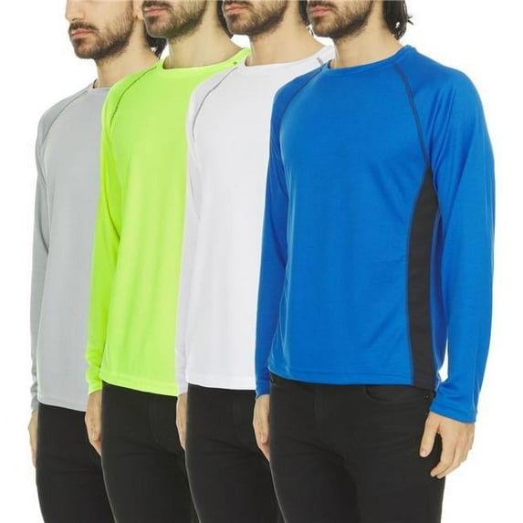 Premium Mens Wicking Athletic Active Long Sleeve T-Shirt, UV Ray Protection, Assorted Color - 3X - Pack of 4