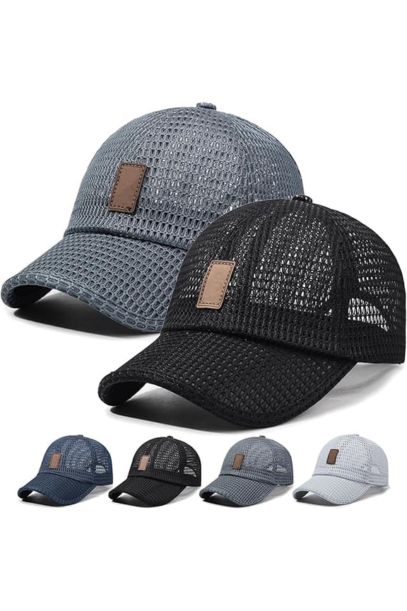 Premium Mesh Hats for Men Breathable Summer Baseball Cap Lightweight Cooling Golf Running Sports Hat(2PC-C)