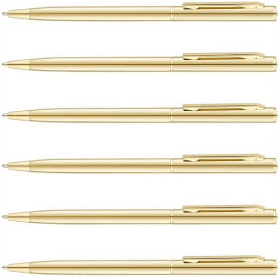 Premium Metal Ballpoint Pen Set, 6 Gold Finished Pens with Smooth 1.0mm Tip for Effortless Writing Experience