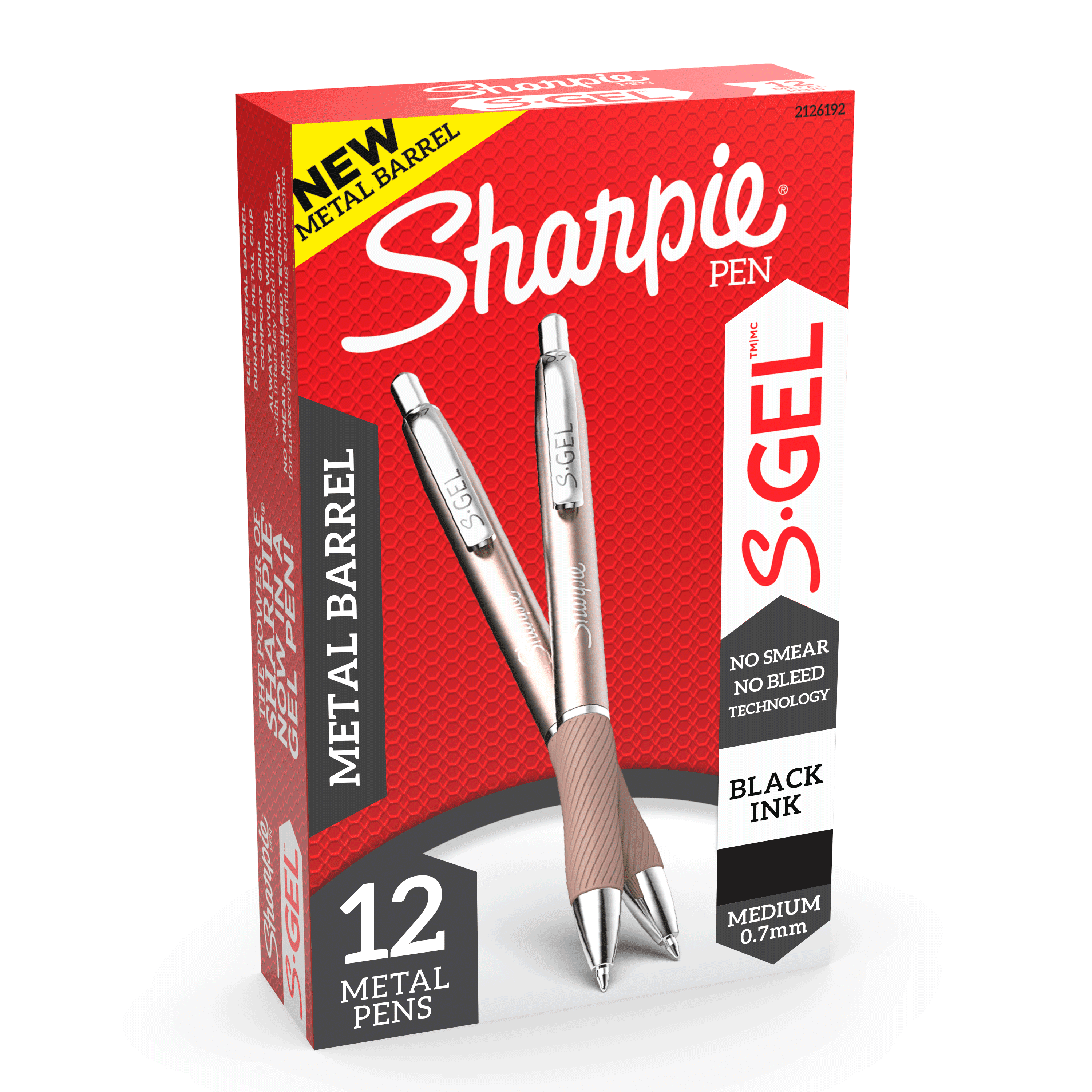 Sharpie S-Gel, Gel Pens, Sleek Metal Barrel, Medium Point (0.7mm), Black Ink, 12 Count