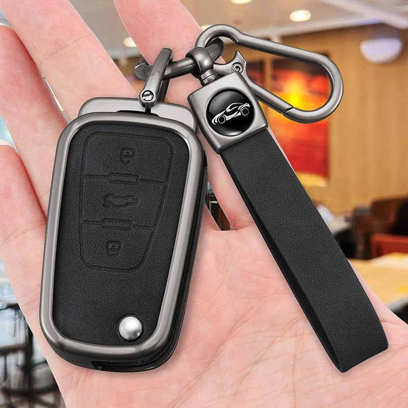 Premium Metal Flip Smart Key Fob Case with Genuine Leather Inlay for MG ...