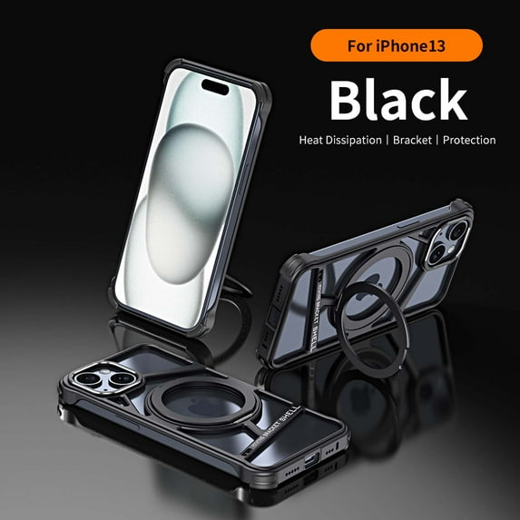 Premium Metal Frameless Bumper Case Compatible with iPhone 13,Cool Design Luxury Metal Shockproof Anti-fall Anti-Scratch Slim Borderless Case with Kickstand Magnetic Holder,Black