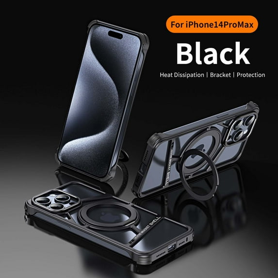 Premium Metal Frameless Bumper Case Compatible with iPhone 14 Pro Max,Cool Design Luxury Metal Shockproof Anti-fall Anti-Scratch Slim Borderless Case with Kickstand Magnetic Holder,Black