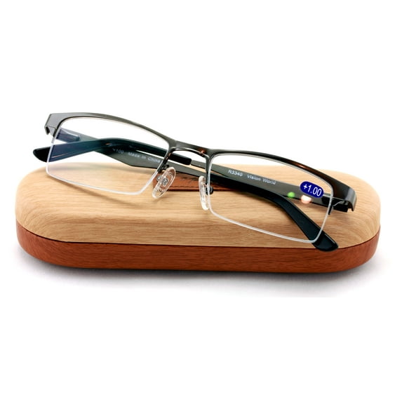 Premium Metal Half Rim Reading Glasses With Anti-reflective AR Coating Spring Hinge Reader