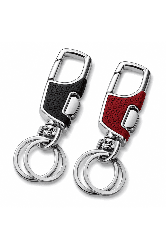 Premium Metal Keychain Set, Zinc Alloy Car Key Rings, Black & Red, 2-Pack