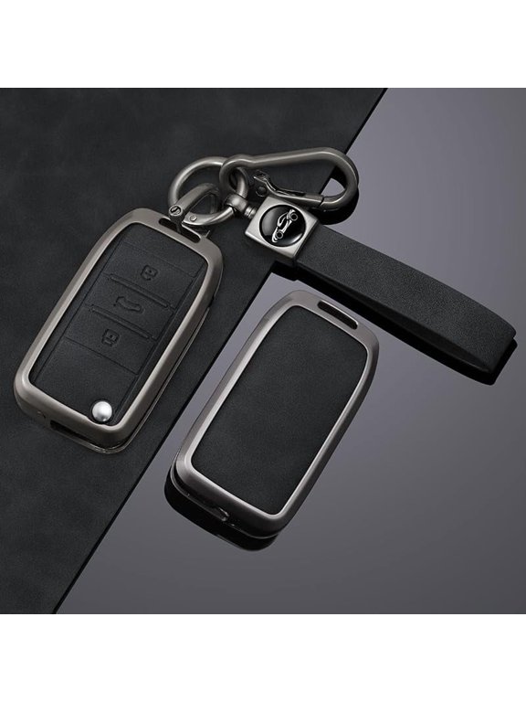 Premium Metal and Leather 3-Button Smart Key Fob Protector with Detachable Keychain, Compatible with Roewe RX5 MG3 MG5 MG6 MG7 MG ZS GT GS 350 360 750 W5 Vehicle Models Keyless Entry Case