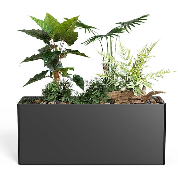 Premium Metal Planter Box - Heavy Duty Rectangular Trough, All-Weather Rust-Resistant Design with 6 Drainage Holes | Large 36x15x15 Inch for Patio, Porch & Garden | Black