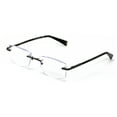 thumbnail image 1 of Premium Metal Rimless Modern Rectangular Anti-Blue Blocker Reading Glasses - UV Protection Clear Lens Reader Carbon Temple Print +2.50, 1 of 4