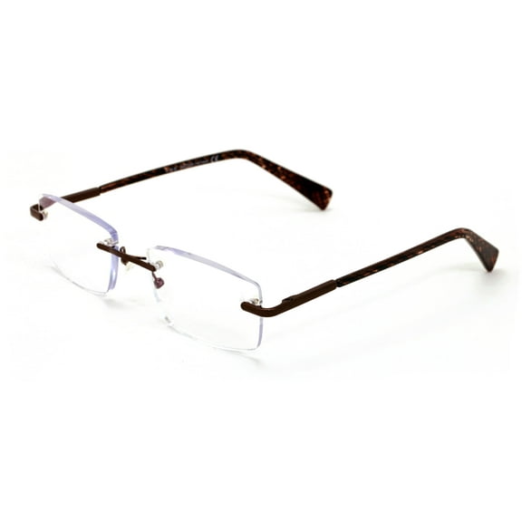 Premium Metal Rimless Modern Rectangular Anti-Blue Blocker Reading Glasses - UV Protection Clear Lens Reader Carbon Temple Print +2.75