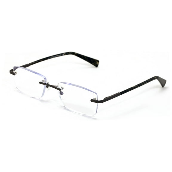 Premium Metal Rimless Modern Rectangular Anti-Blue Blocker Reading Glasses - UV Protection Clear Lens Reader Carbon Temple Print +3.25