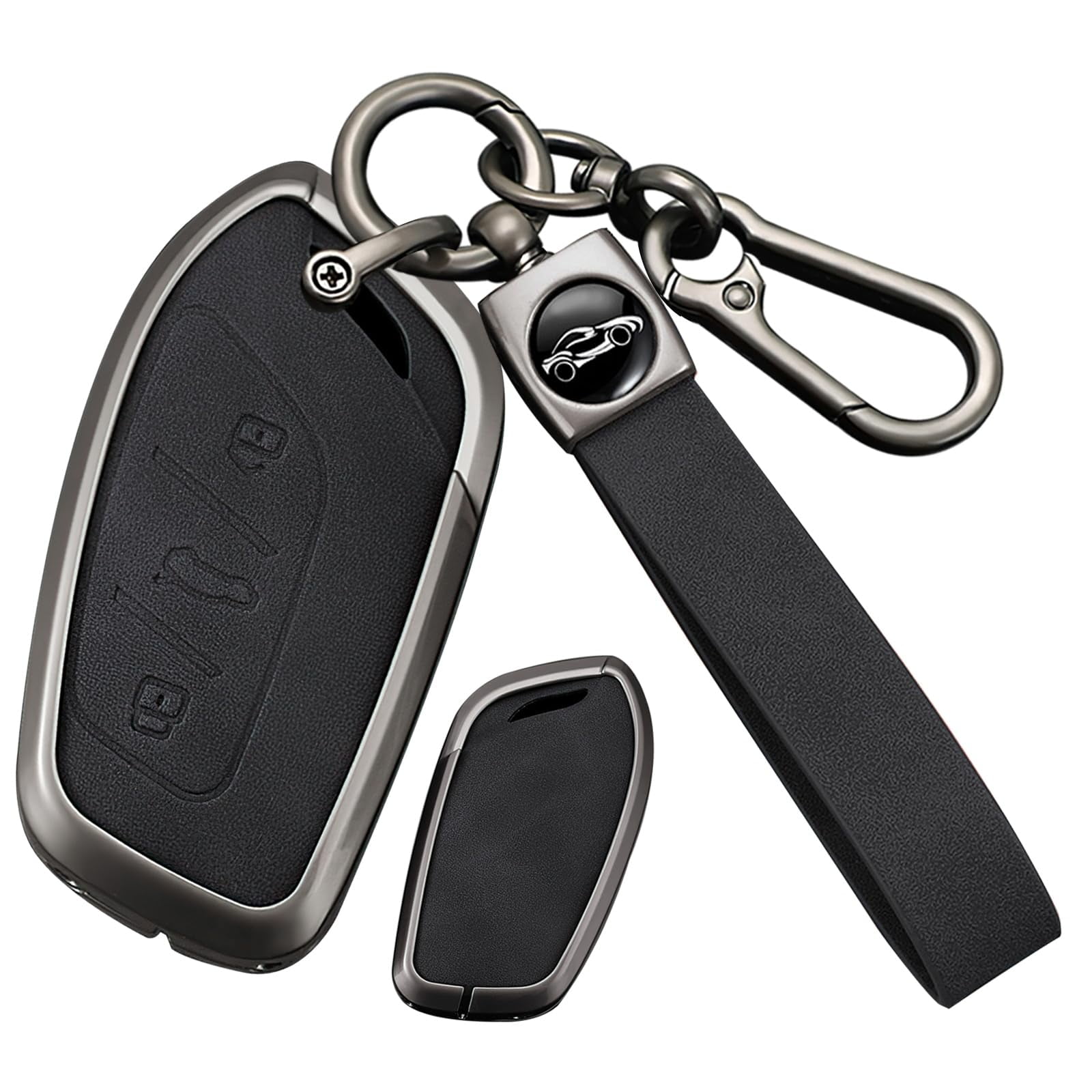 Premium Metal and Leather 3-Button Key Fob Cover with Keychain for MG ...