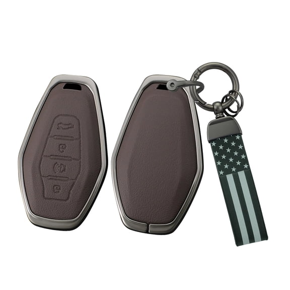 Premium Metal and Leather 4-Button Key Fob Case for Jetour X70 X90 X95 Chery Models with US Flag Keychain Protective Cover