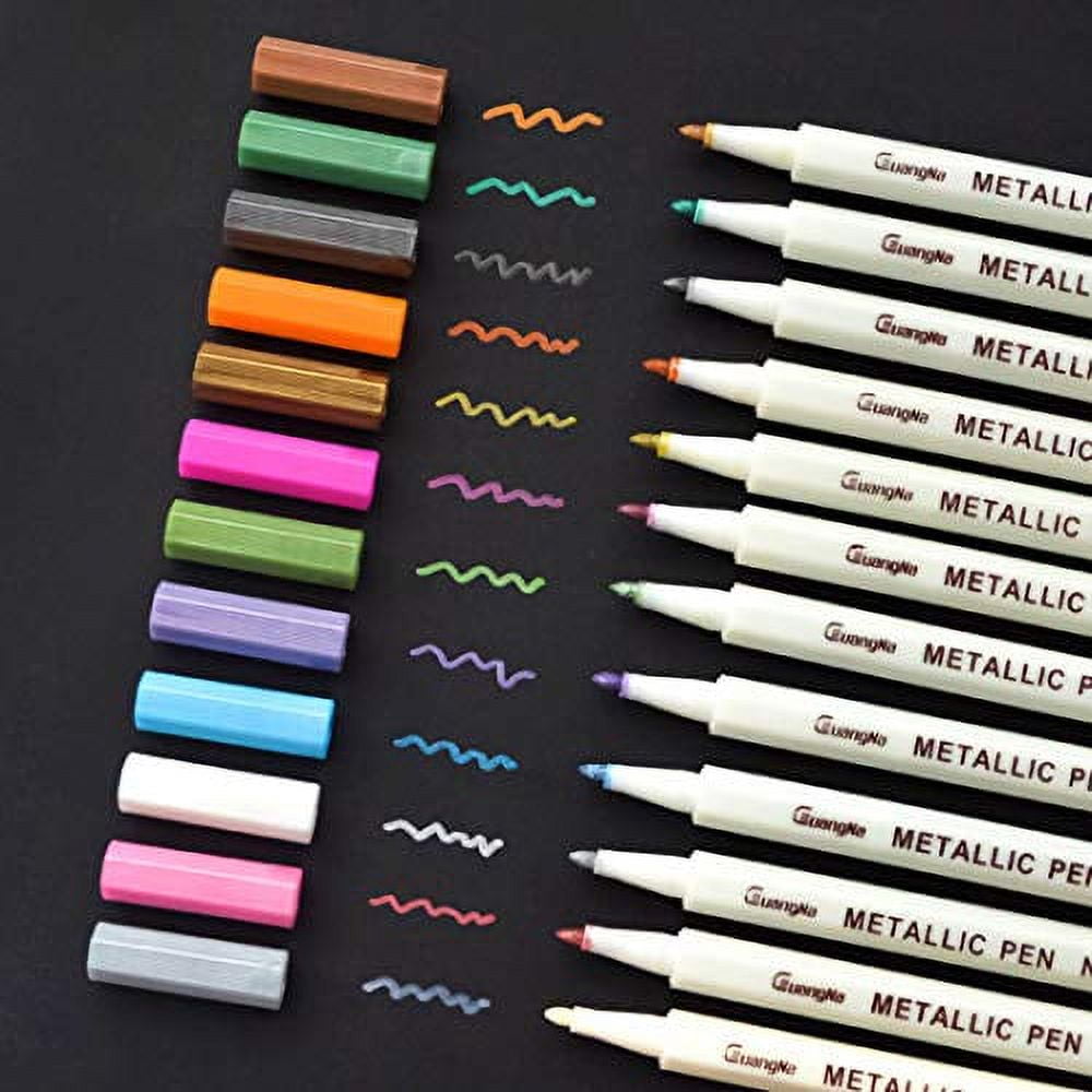 VAMOSEEHI Glitter Markers, 12 Colors Premium Metallic Paint Pens, Dual Tip  Metallic Markers for Kids, Adults, Black Paper Drawing, Rock Painting