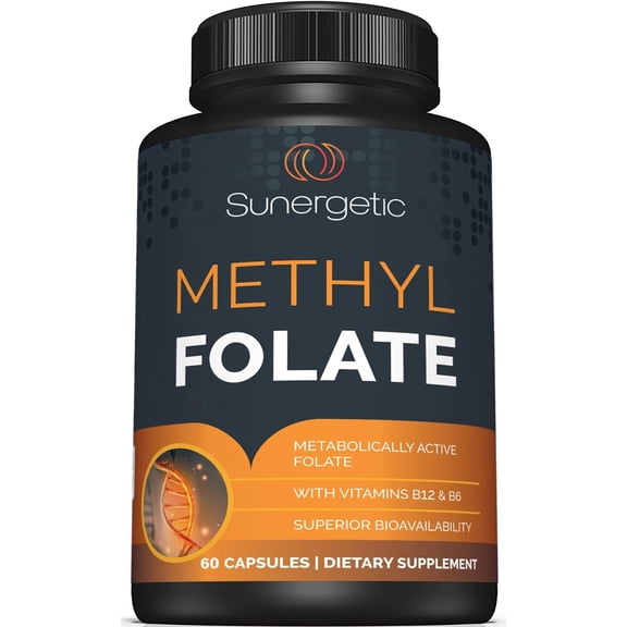 Sunergetic Methylfolate Capsules with Methylated Vitamin B12 and Vitamin B6, 60 Count