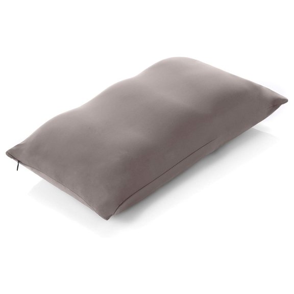 Premium Microbead Bed Pillow, Small Extra Fluffy But Supportive - Ultra Comfortable Sleep with Silk Like Anti Aging Cover 85% Spandex/ 15% Nylon Breathable, Cooling Stone Gray