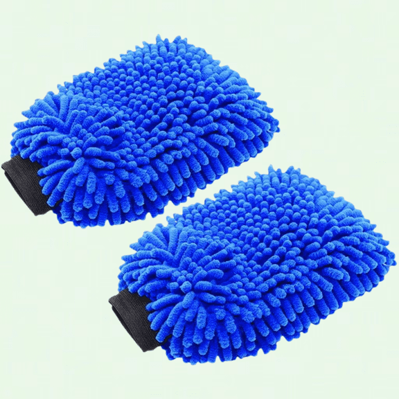 Premium Microfiber Car Wash Mitt - Ultrafine Fiber Chenille Wash Glove - 2 Pack (Blue)