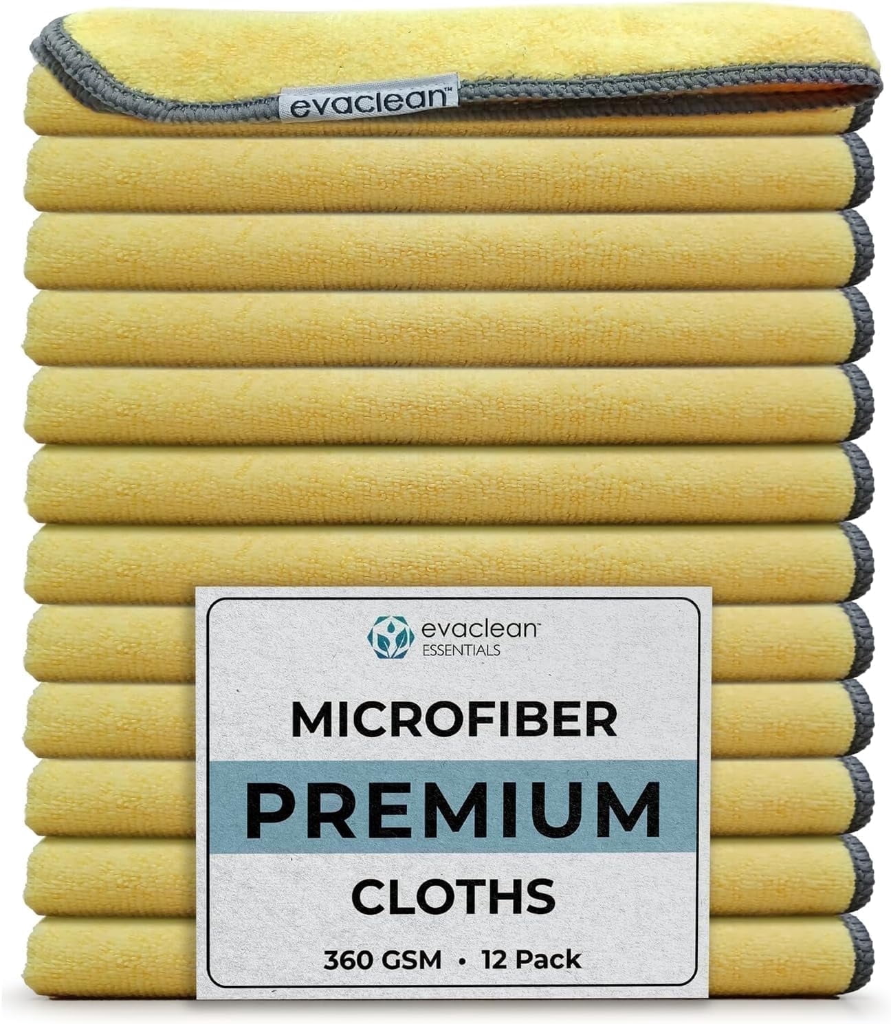 EvaClean Premium Microfiber Cleaning Cloths, 12 Count, Yellow