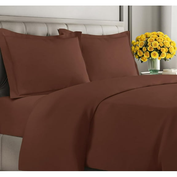 CGK Linens 2-Piece Premium Duvet Cover Set - Twin Size Soft Comforter Cover With Zipper & Matching Pillowcases, Brown