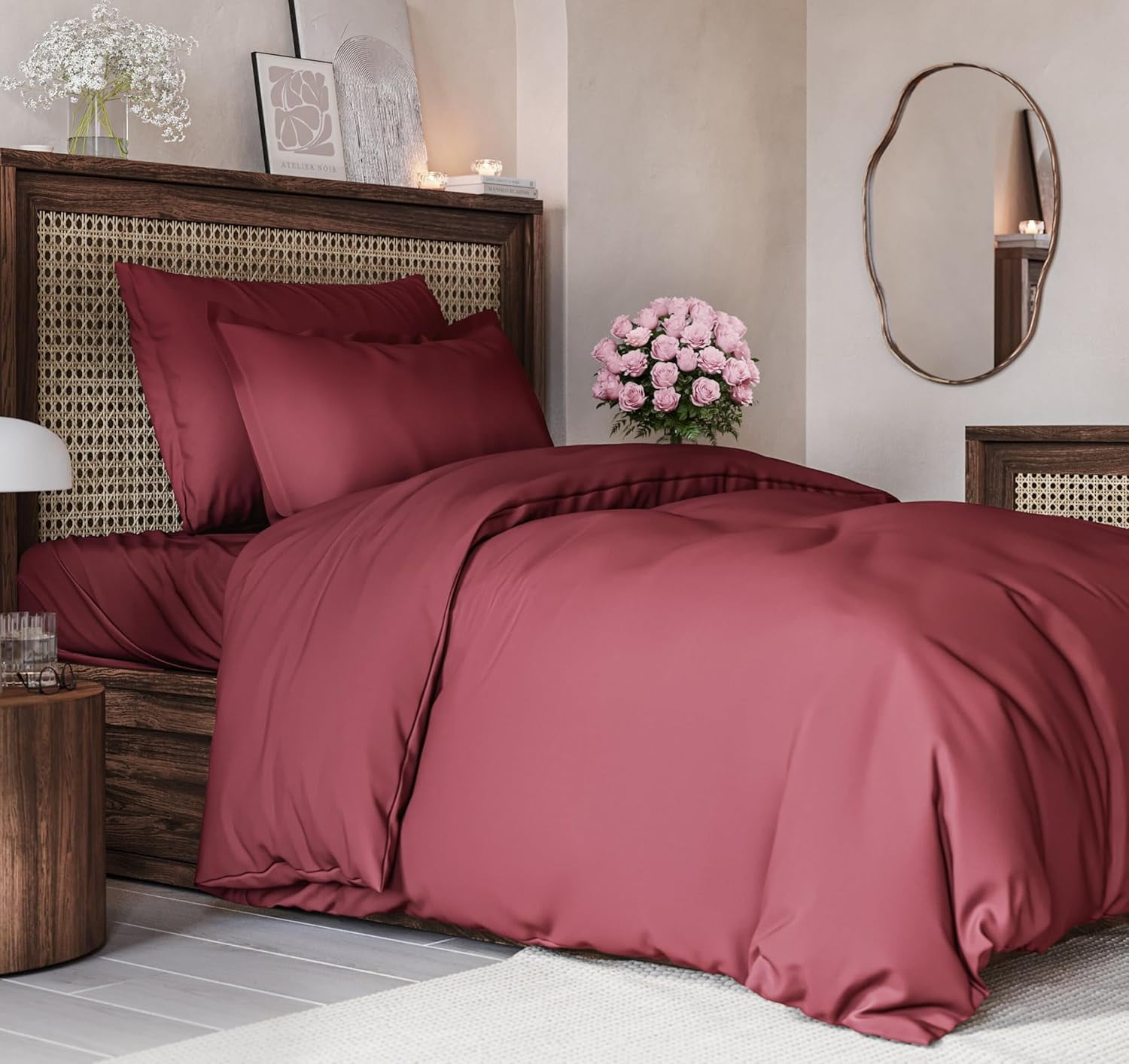 CGK Linens 2-Piece Premium Duvet Cover Set - Twin Size Soft Comforter Cover With Zipper & Matching Pillowcases, Burgundy