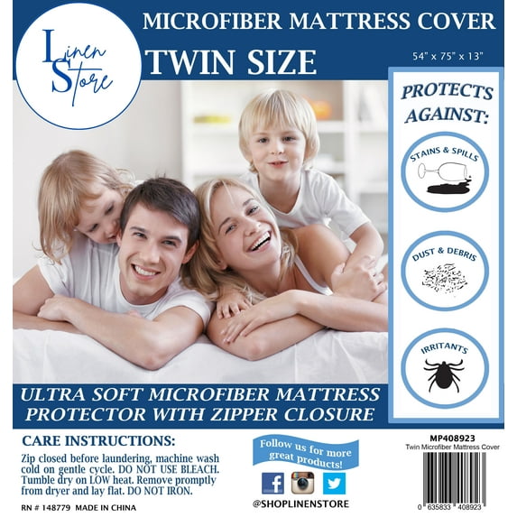 Premium Microfiber Mattress Cover Waterproof Shield Zippered Mattress Protector Shield Encasement, Velcro Zip, Ultra Soft Twin Size