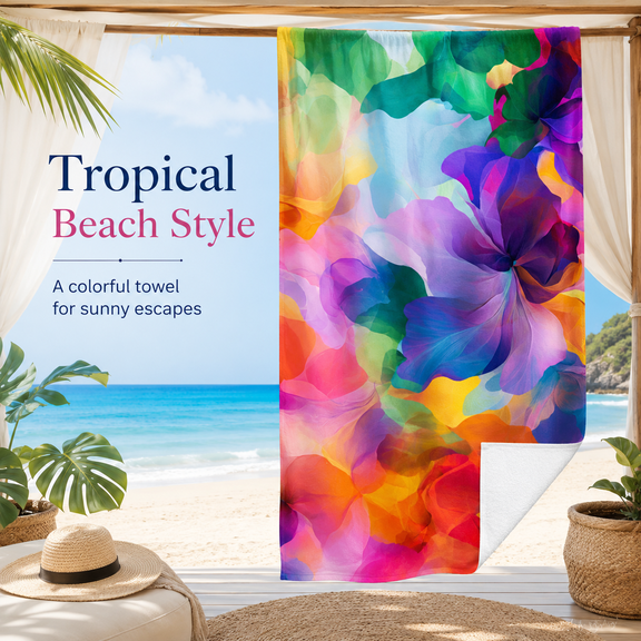 Premium Microfiber Oversized Beach Towel 30x60 - Luxury Vibrant Floral Abstract Art Blanket, Quick Dry Swim Pool Towel for Women, Bold Watercolor Travel Essentials Cruise Must-Haves