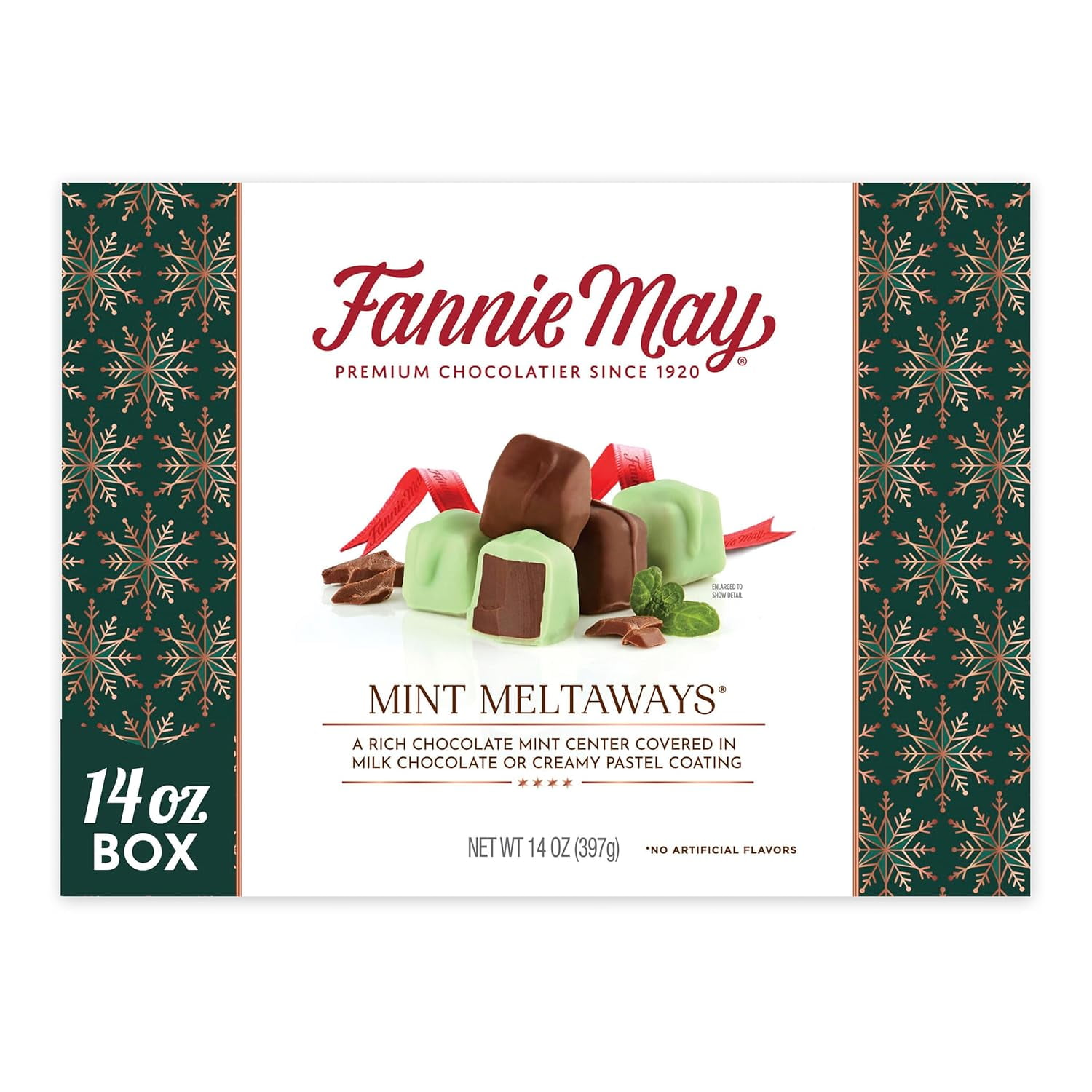 Premium Milk Chocolate Mint Meltaways Holiday Gift Box 14 Oz