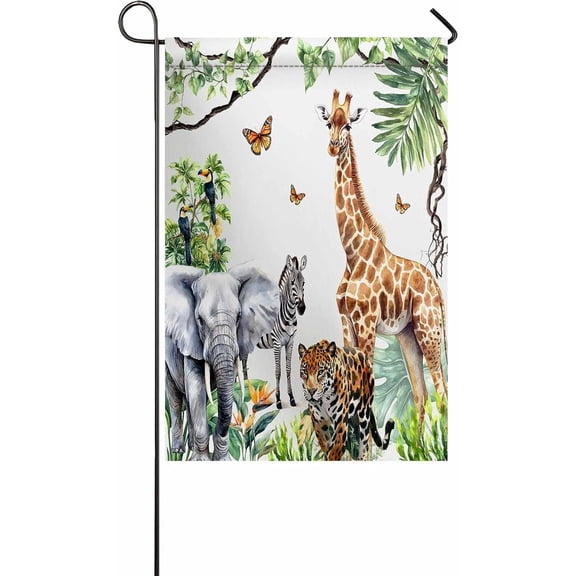 Premium Mini Garden Flag for Outdoors Animal Giraffe Zebra Elephant Butterfly Welcome Design Burlap Yard Decor Double Stitched 12 x 18 Inch