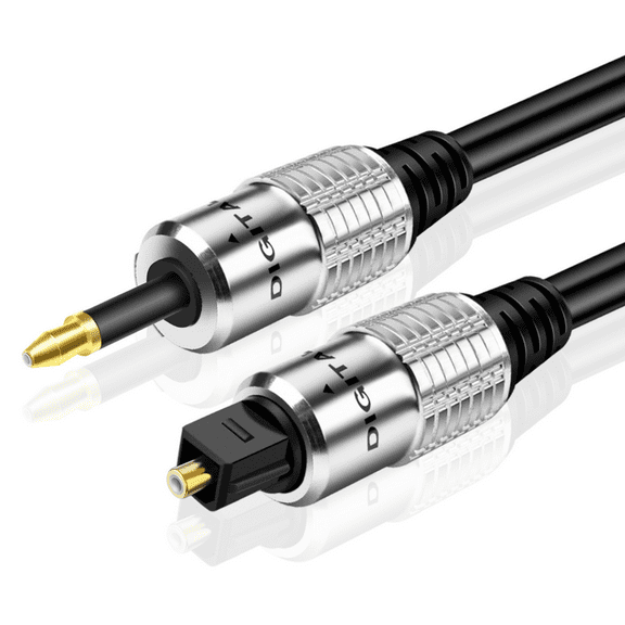 Premium Mini Toslink to Toslink Digital Optical Audio Cable (15 Feet) - Standard Toslink to Mini Toslink Male Plug Connector Adapter Converter Jack Wire Cord