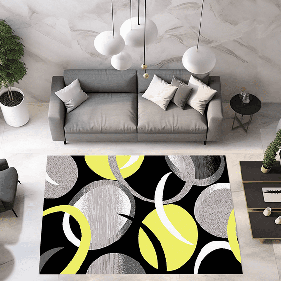 Premium Hand Carved Abstract Modern Rug Contemporary Colorful Thick Carpet Design 1062 (2'6"x3'9",Yellow)