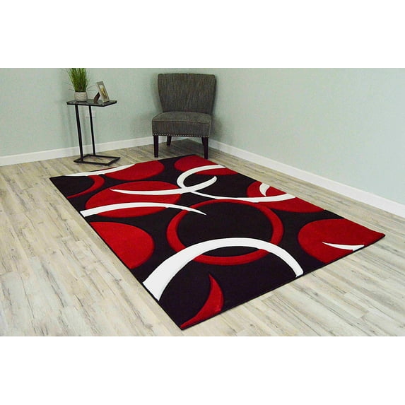 Premium Hand Carved Abstract Modern Rug Contemporary Colorful Thick Carpet Design 1062 (5'2"x7'5",Red)