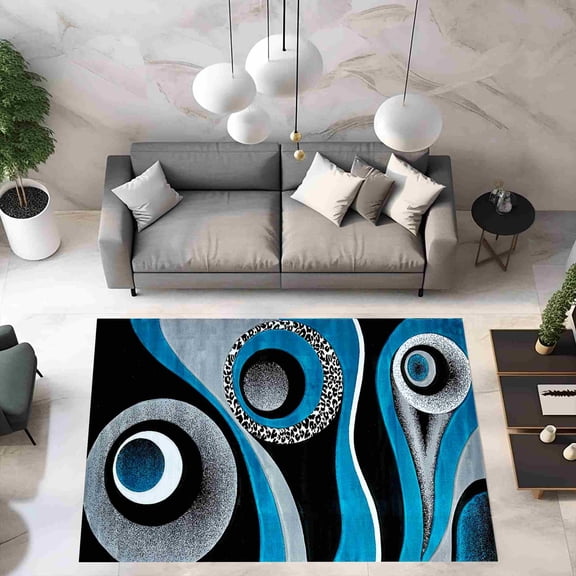 Premium Hand Carved Abstract Modern Rug Contemporary Colorful Thick Carpet Design 1504 (5'2"x7'5",Turquoise)