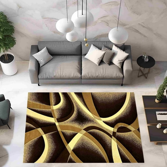 Premium Hand Carved Abstract Modern Rug Contemporary Colorful Thick Carpet Design 2305 (3'9"x5'3",Brown)