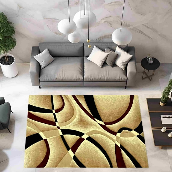 Premium Hand Carved Abstract Modern Rug Contemporary Colorful Thick Carpet Design 2305 (5'2"x7'5",Burgundy)