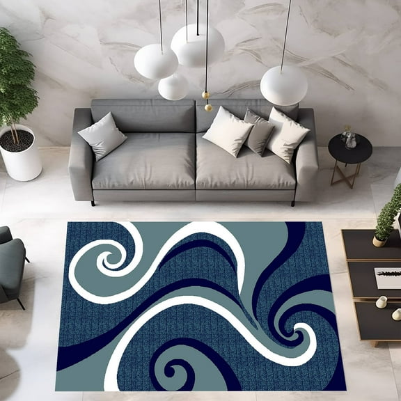 Premium Hand Carved Abstract Modern Rug Contemporary Colorful Thick Carpet Design 327 (2'6"x3'9",Navy)