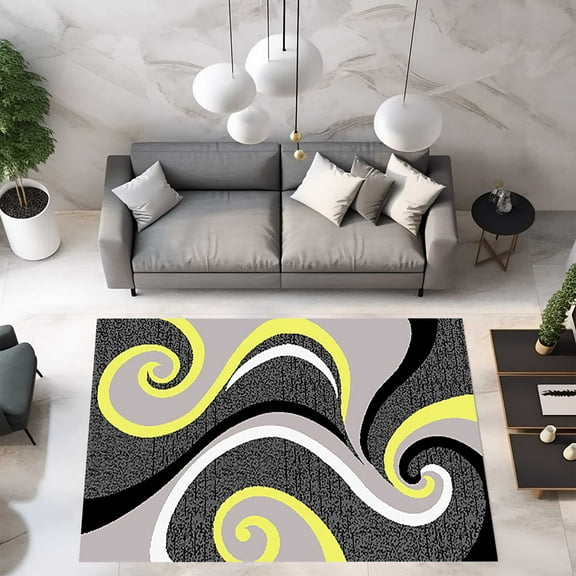 Premium Hand Carved Abstract Modern Rug Contemporary Colorful Thick Carpet Design 327 (2'6"x3'9",Yellow)