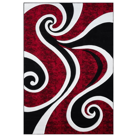 Premium Hand Carved Abstract Modern Rug Contemporary Colorful Thick Carpet Design 327 (5'2"x7'5",Red)