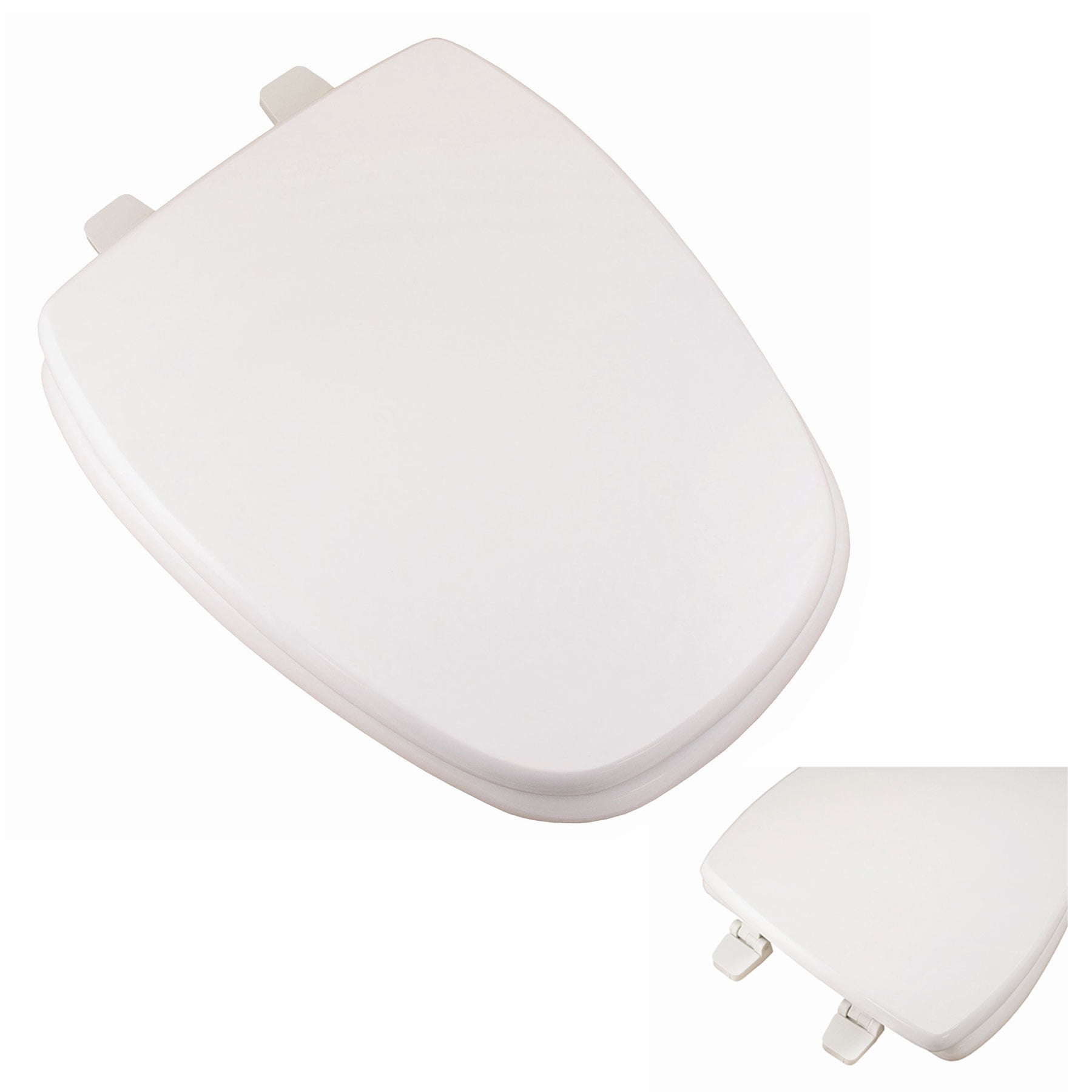 Premium Molded Wood Seat White Elongated Closed Front Toilet Seat for