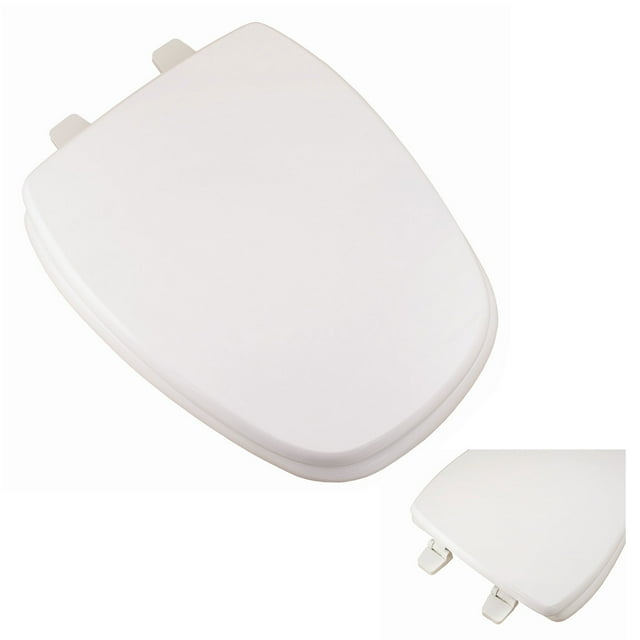 Premium Molded Wood Seat White Elongated Closed Front Toilet Seat for