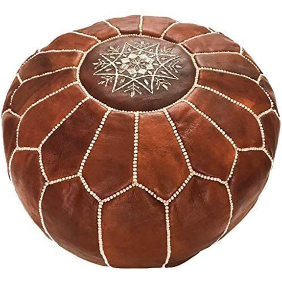 Premium Moroccan Leather Ottoman Pouf Cover, Footstool Hassock 100% Real Natural pouffe, Home Gifts, Wedding Foot Stool (Dark Brown)