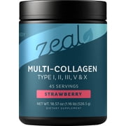 Zealot Multi Collagen Peptides Powder - Types I II III V X | Hair Skin & Nails | Strawberry