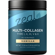 Zealot Multi Collagen Peptides Powder - Types I II III V X | Hair Skin & Nails | Vanilla