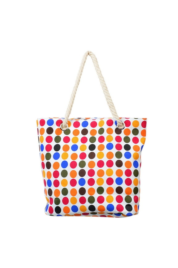 Premium Multi Color Polka Dot Print Canvas Tote Shoulder Bag Handbag