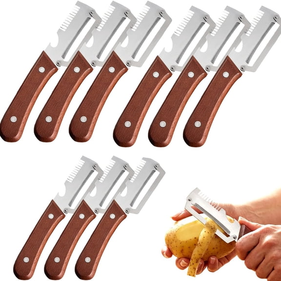 Premium Multi-Functional Vegetable Peeler for Kitchen, 3-in-1 Stainless Steel Ultra-Sharp Blade with Wooden Handle, Bottle Opener & Scallion Shredder Tool for Fruits and Vegetables