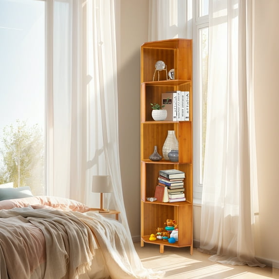 Premium Multi-Tier Corner Shelf in Brown to Maximize Space Utilization Corner Bookcase, A-Shaped Display Bookshelf, Multifunctional Storage Display Stand for Home