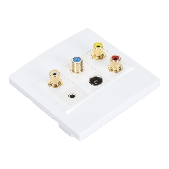 Premium Multimedia AV Wall Plate 3.5mm Audio F Type TV9.5 and 3 RCA Red White Yellow Port Wall Panel Outlet Receptacle for TV Set Top Box Coaxial Cable Radio Home Theater System 10 inches 25.4 cm