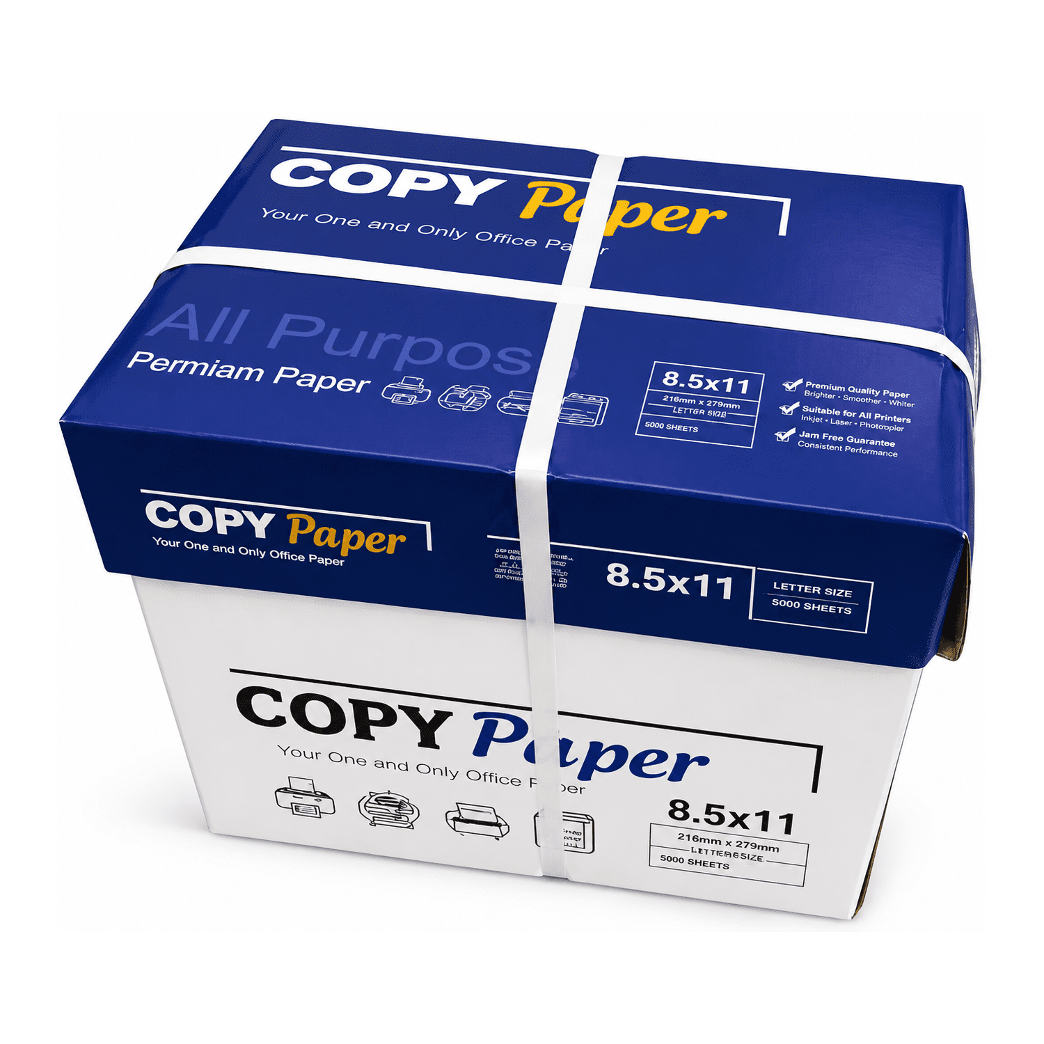 Copy Paper, 5000 Sheets, 500 Sheets/Ream, 10 Reams