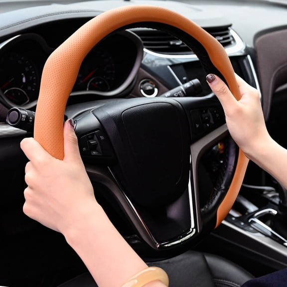 Premium Nappa Leather Steering Wheel Cover Ultra-Soft,Breathable,and Odor-Free-Anti-Slip Grip,Ideal for Long Drives-Universal Fit 15.5-16Inch Steering Wheels-Elevate Car's Interior with Nappa Luxury