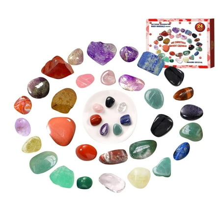 Premium Natural Crystal Gemstone Collection Set 24 Assorted Healing Stones for Beginners and Collectors Includes Educational Guide and Gift Box for Meditation and Display