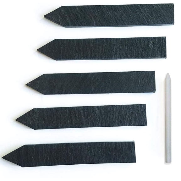Premium Natural Plant Markers - Set of 5 Stakes - mes with Chalk Pen - . - Dark Garden Labeling Herb s